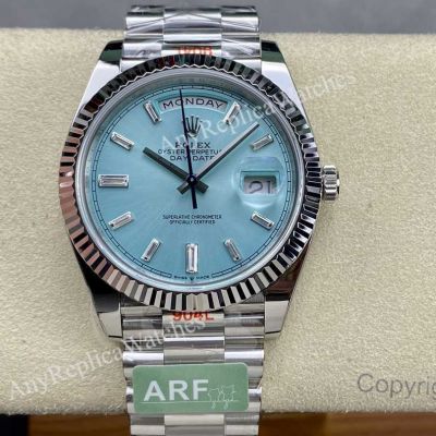 ARF Clone Rolex Day-date Stainless Steel Blue Baguette Diamonds 3235 Watch